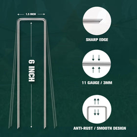 Galvanized staples resist rust for stable tents and fencing.