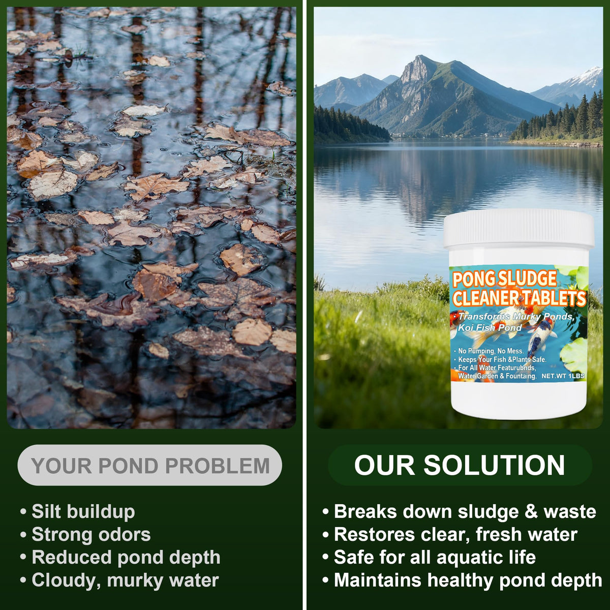 MMFVCL Muck Reducer improves pond water clarity.