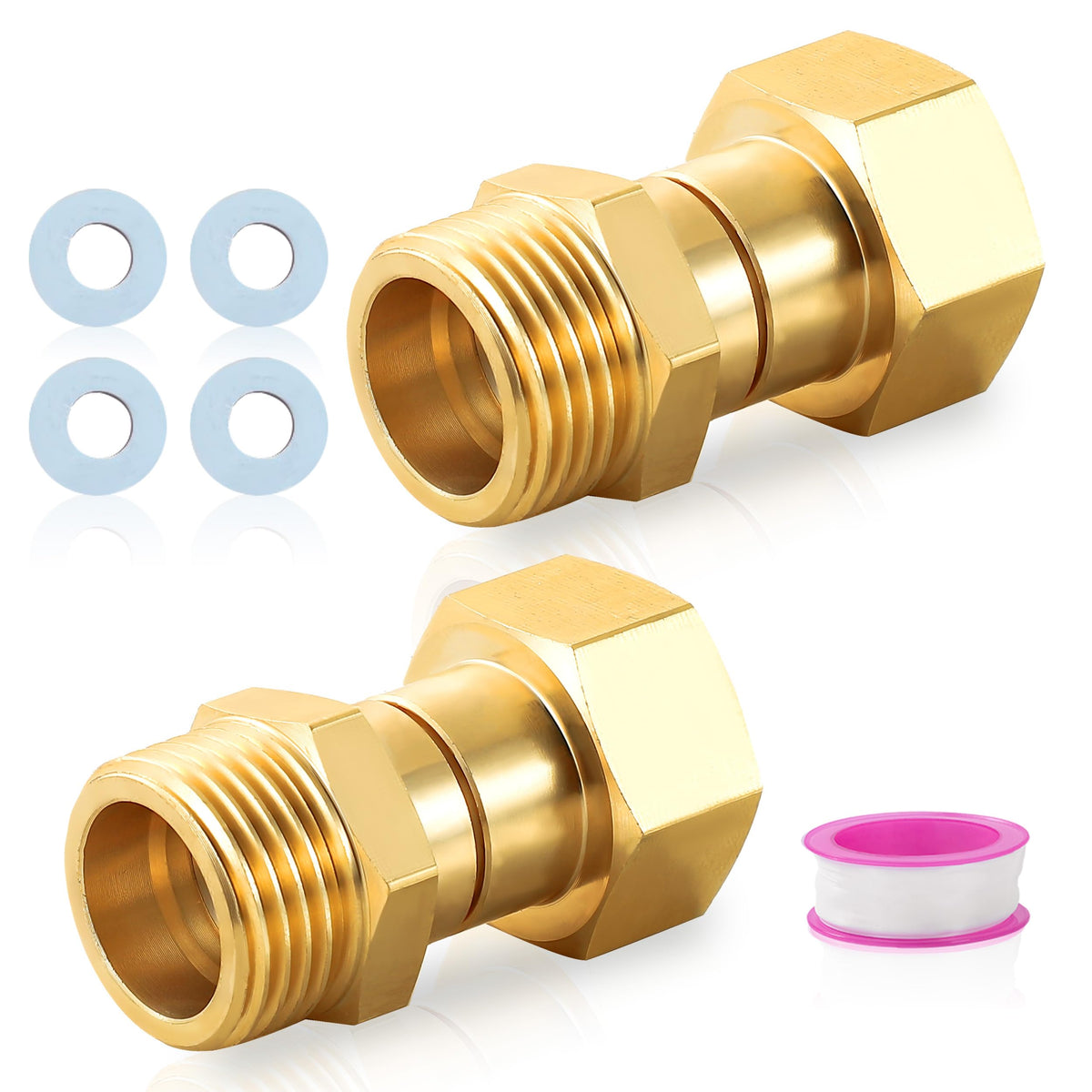 M MINGLE garden hose swivel connector with 360-degree swivel reduces tangles and improves flow.