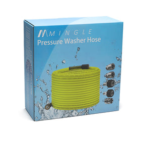 M MINGLE packaging includes hose and adapters for quick setup.