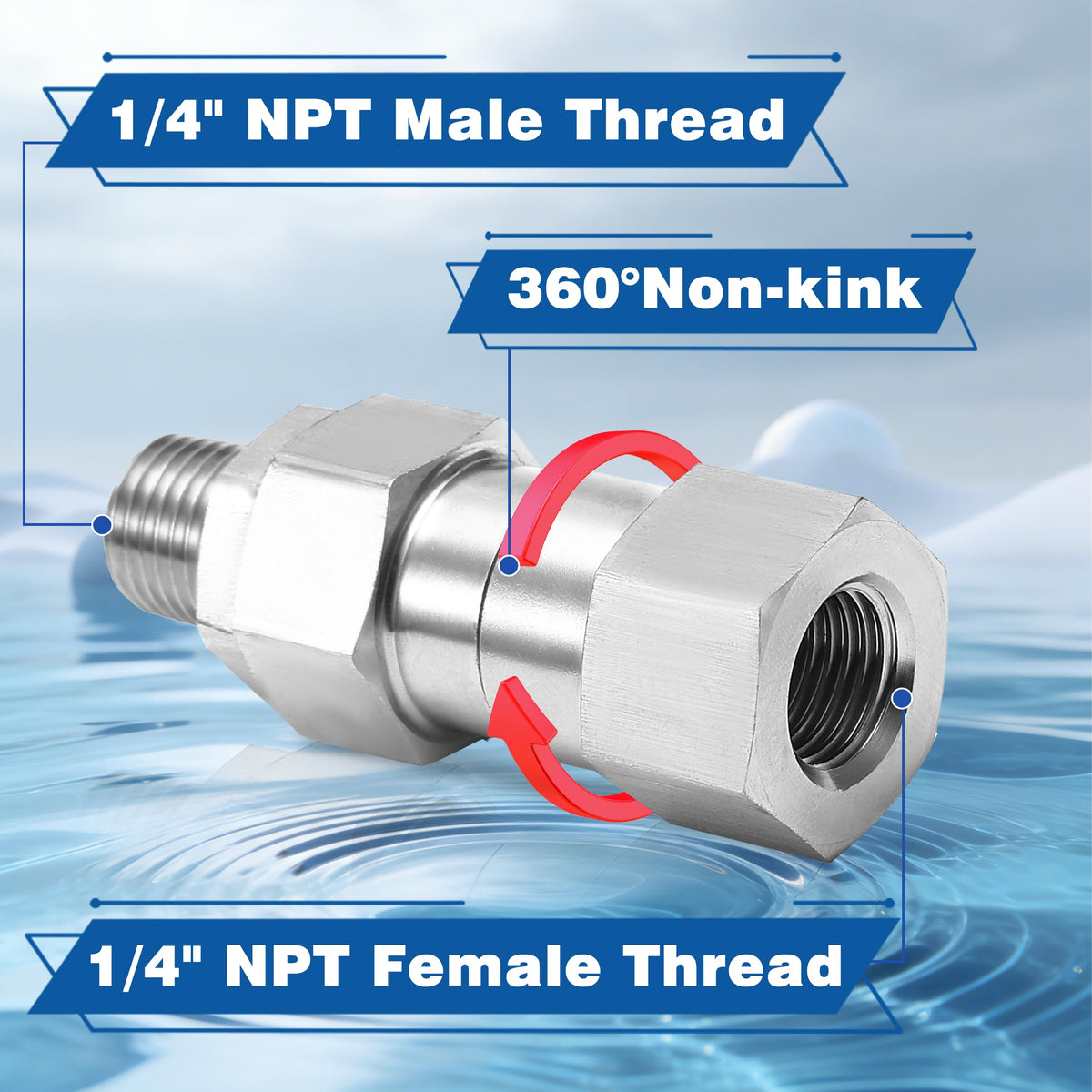 mmingle 1/4-inch NPT male-to-female thread for secure, leak-free connections
