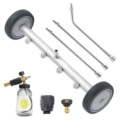 M MINGLE undercarriage washer with foam cannon cleaning beneath a vehicle