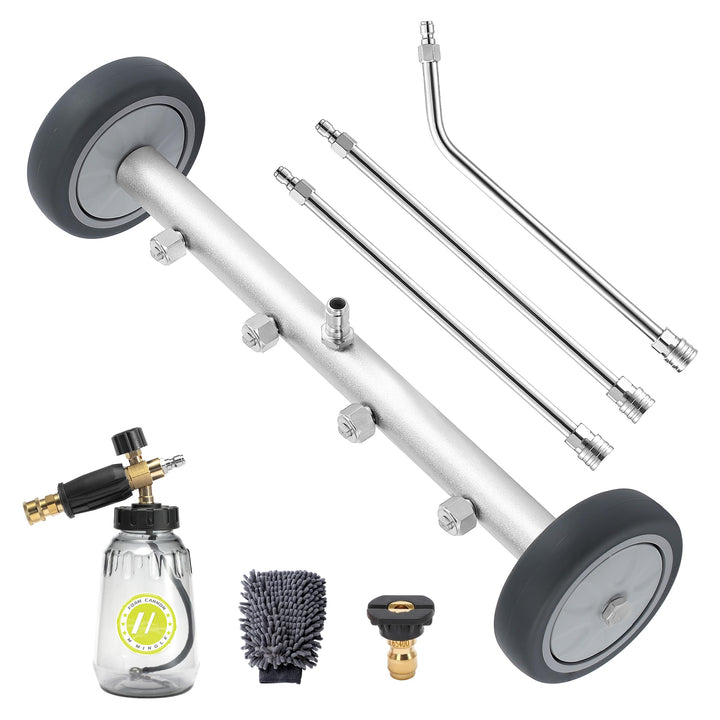 M MINGLE undercarriage washer with foam cannon cleaning beneath a vehicle