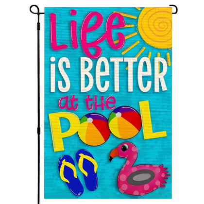 MMIUAEG Life is Better at the Pool flag, double-sided and weather resistant for year-round charm