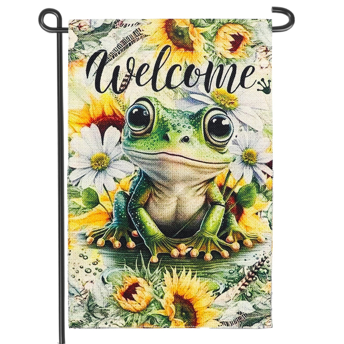 MMIUAEG Summer Welcome Frog Flag with sunflower design, double-sided print enhances curb appeal and outdoor durability.