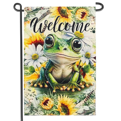 MMIUAEG Summer Welcome Frog Flag with sunflower design, double-sided print enhances curb appeal and outdoor durability.