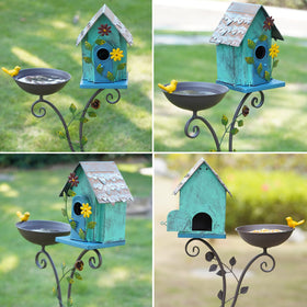 MNRYLKB leaf and flower pole decor adds charm to garden bird habitat.