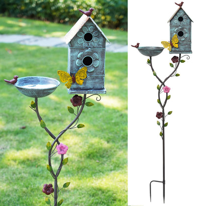 MNRYLKB 57-inch metal bird bath stand with rust-proof coating for outdoor durability.