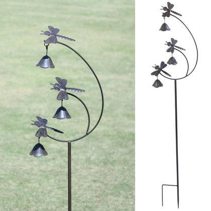MNRYLKB garden dragonfly stake with bells enhances outdoor charm.
