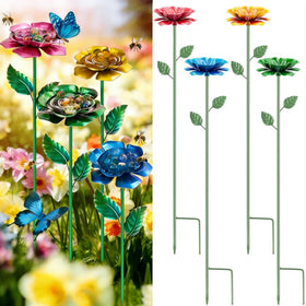 Mocety bee watering station with red flower design attracts pollinators and brightens your garden.
