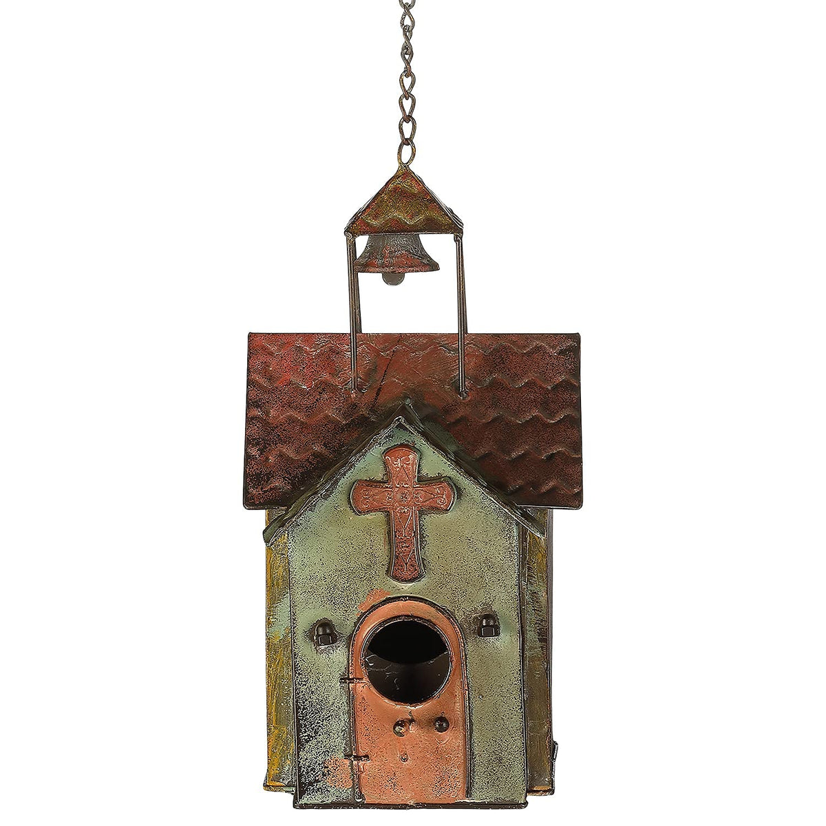 MOCOME bird house outdoor metal church with arched door suits garden or patio.
