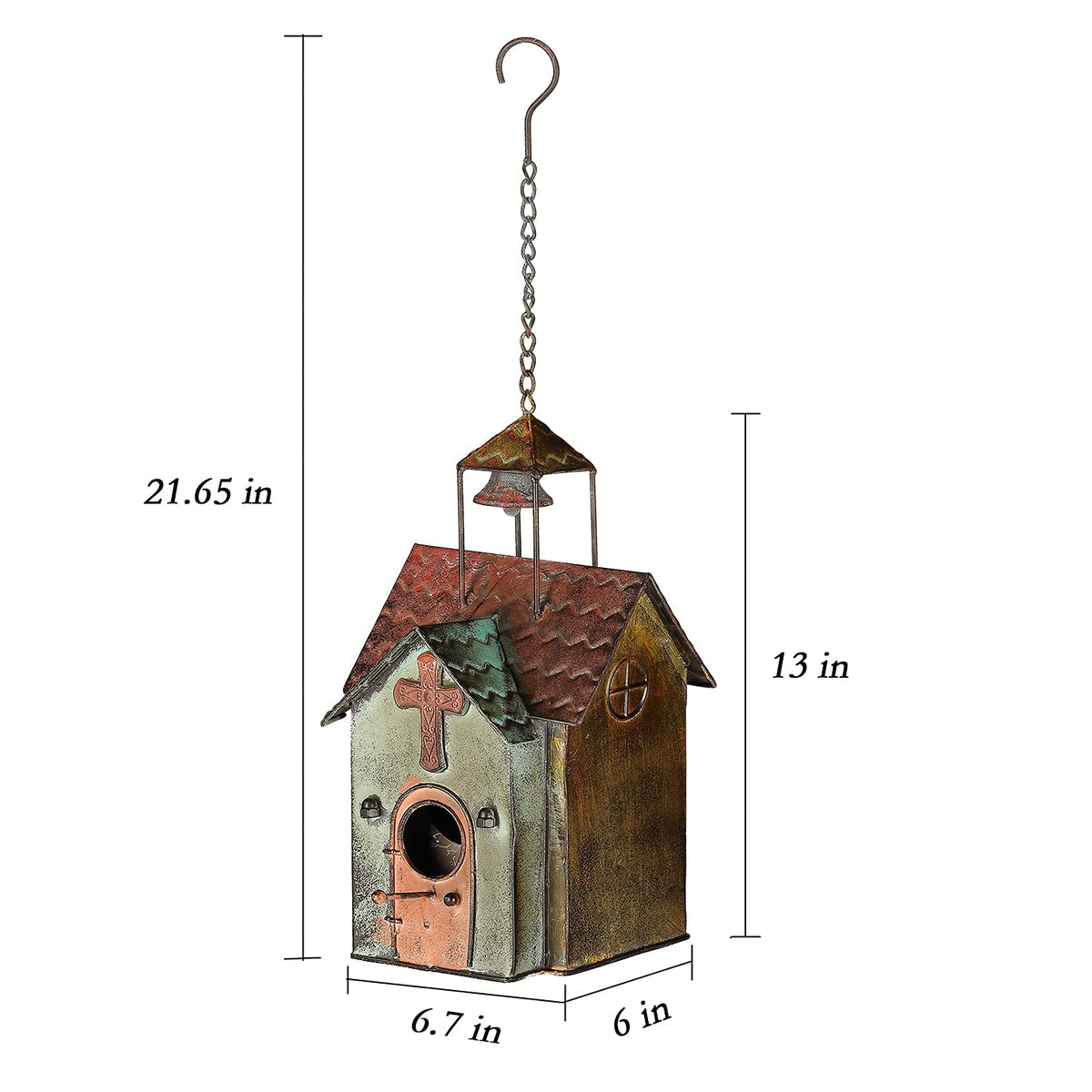 MOCOME bird house outdoor metal church with detailed cross adds vintage accents.
