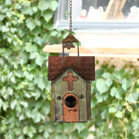MOCOME bird house outdoor metal church hanging chain enables easy hanging.