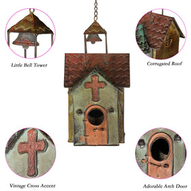 MOCOME bird house outdoor metal church with waved roof enhances curb appeal.