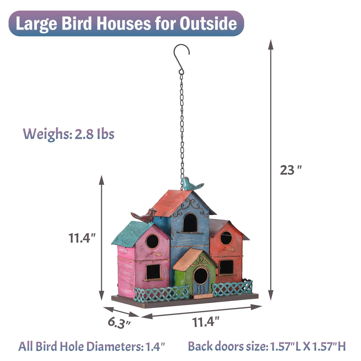MOCOME colorful bird house hanging setup highlights cheerful yard decor