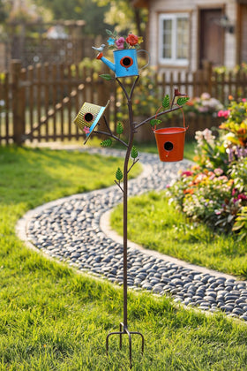 MOCOME colorful garden decor bird house on stake enhances curb appeal