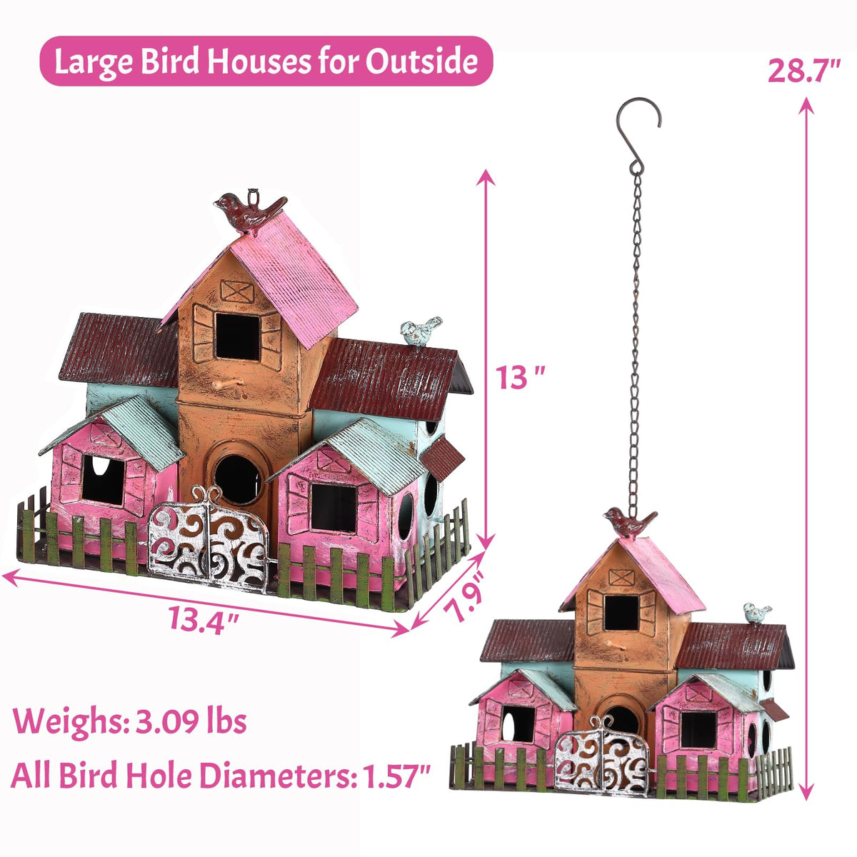 MOCOME metal bird house for outdoor use with ventilated design.