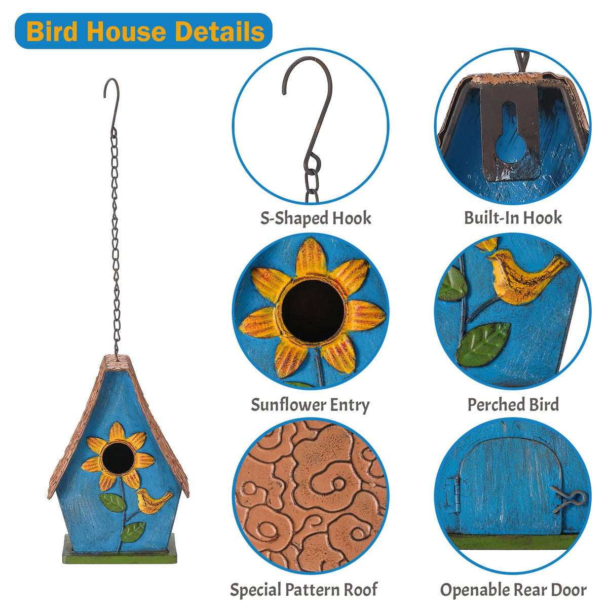 MOCOME metal birdhouse with ventilation holes promotes airflow on hot days.