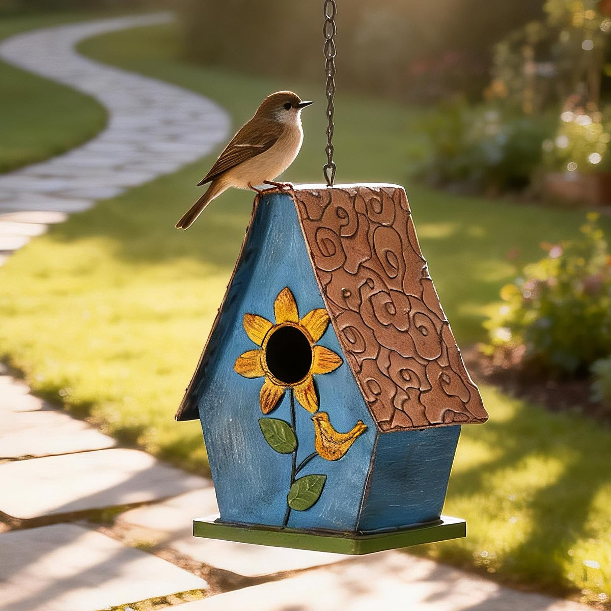 MOCOME sunflower design adds garden art appeal while inviting feathered visitors.
