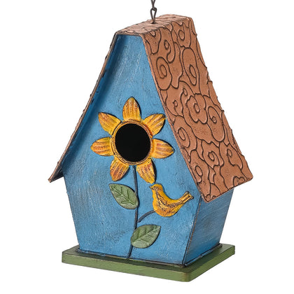 MOCOME sunflowers birdhouse entry showcases durable metal construction for outdoor use.