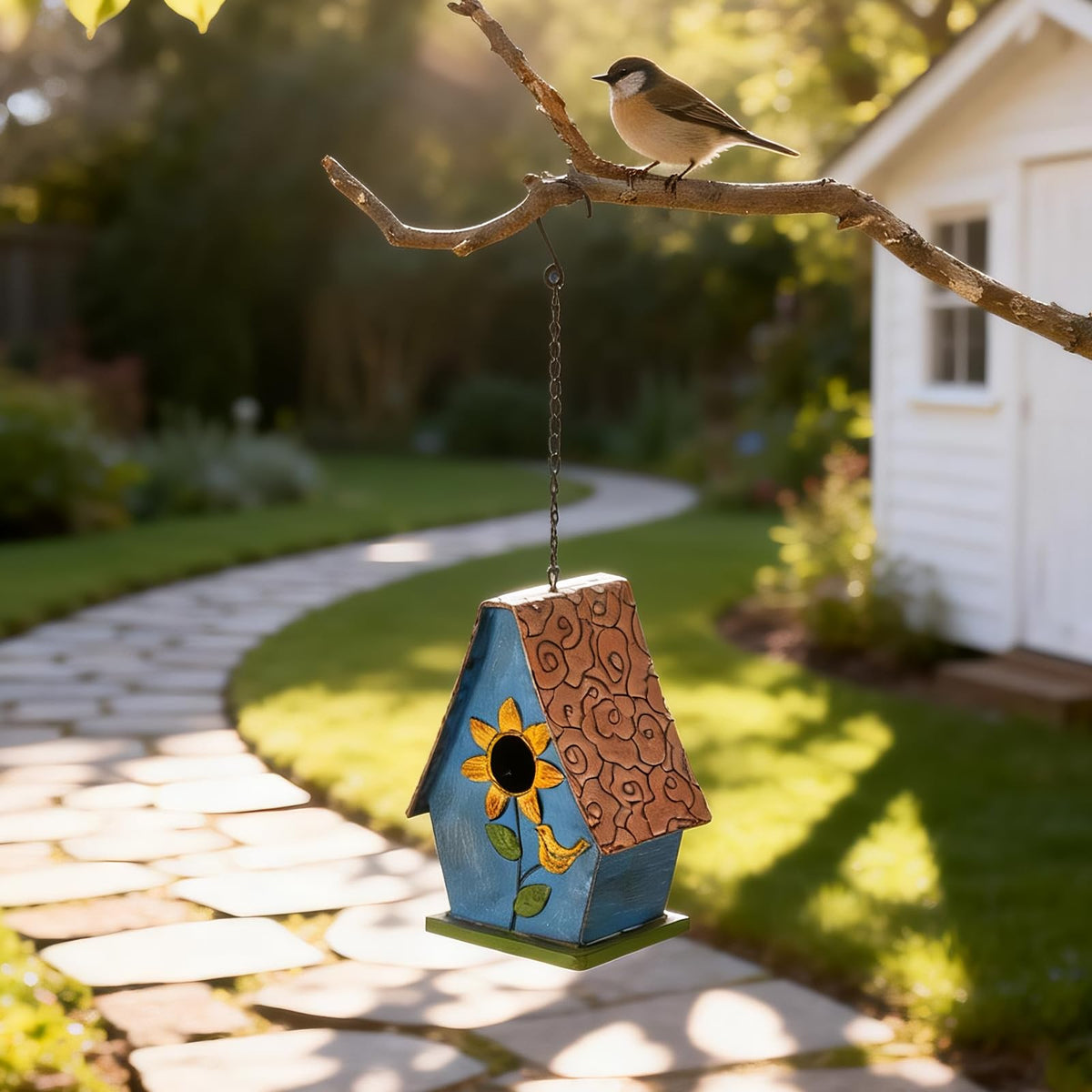 Decorative garden focal point that blends with patios, porches, and trees.
