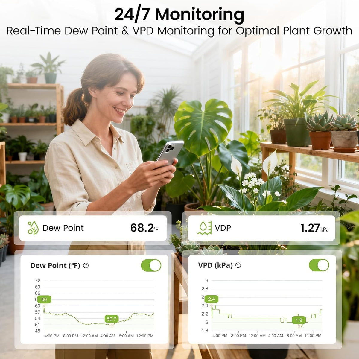 MOCREO dew point and VPD readings help balance humidity levels.