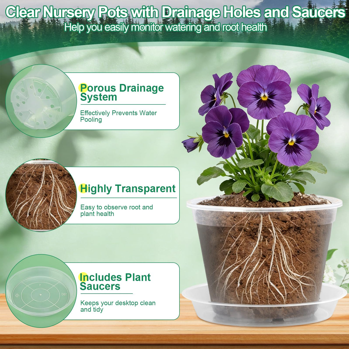 Modacraft clear nursery pot 3-5-inch designed for starter seedlings with drainage.