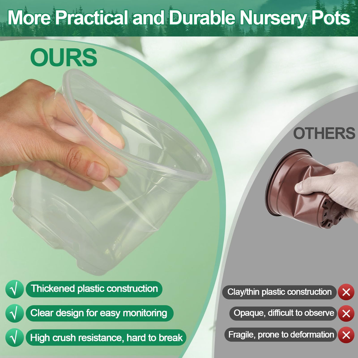Modacraft clear nursery pot 5-1-inch supports herbs with drainage and clarity.