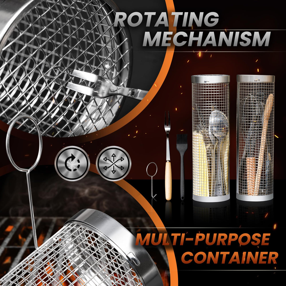 MODAURA stainless steel grill basket delivers durable, rust-resistant grilling.