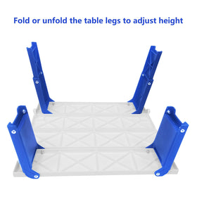 Modern-Depo blue folding table at a camping setup