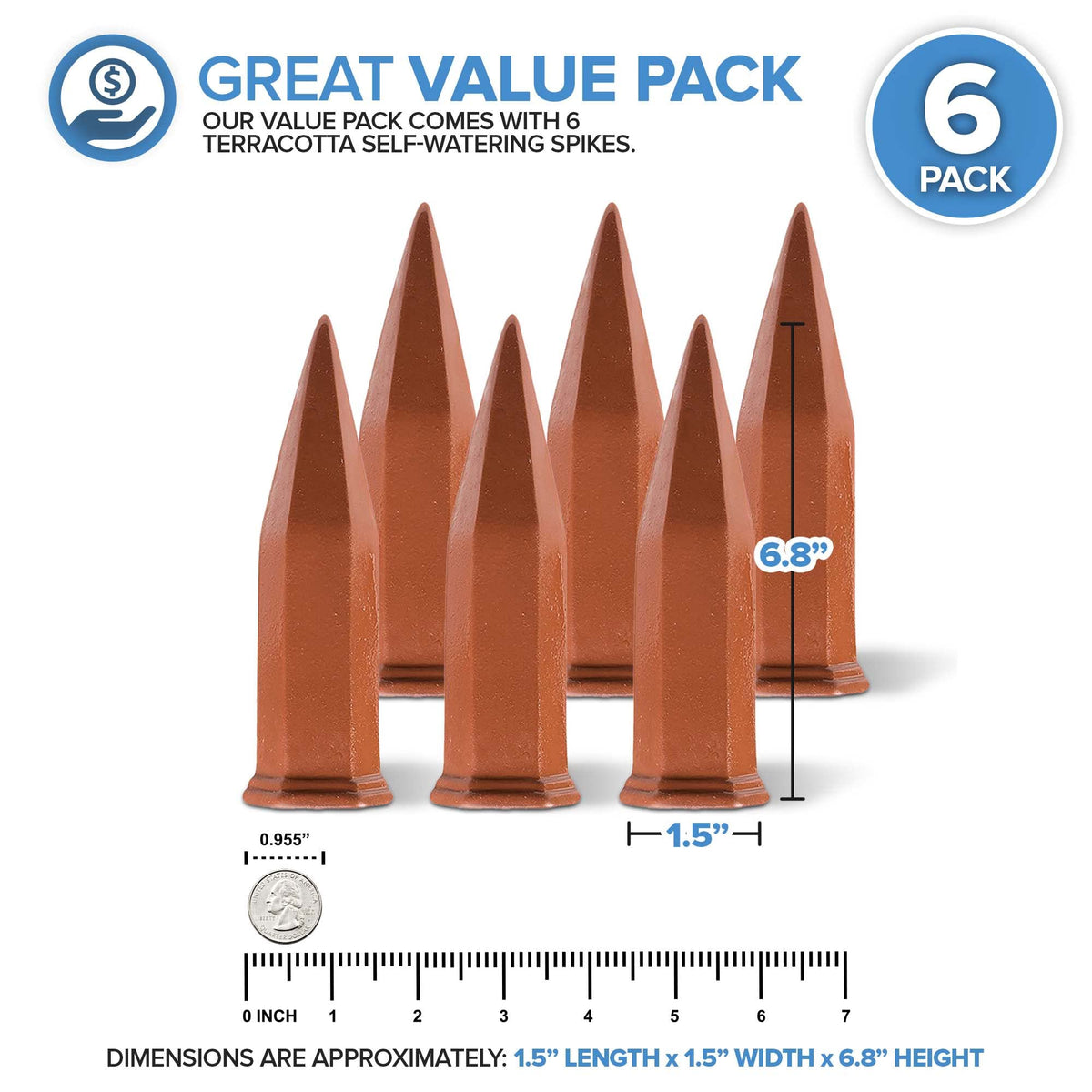 Modern Innovations terracotta spike inserted into soil to water a potted plant gradually