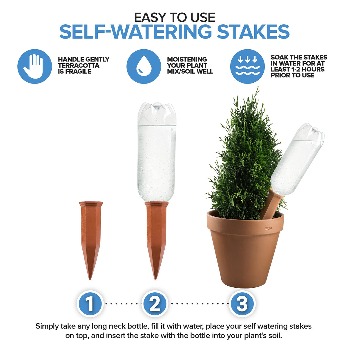 Terracotta watering spike from Modern Innovations gently placed in indoor planter