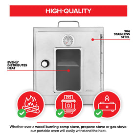 Modern Innovations portable camping oven glass-viewing-window to monitor browning safely