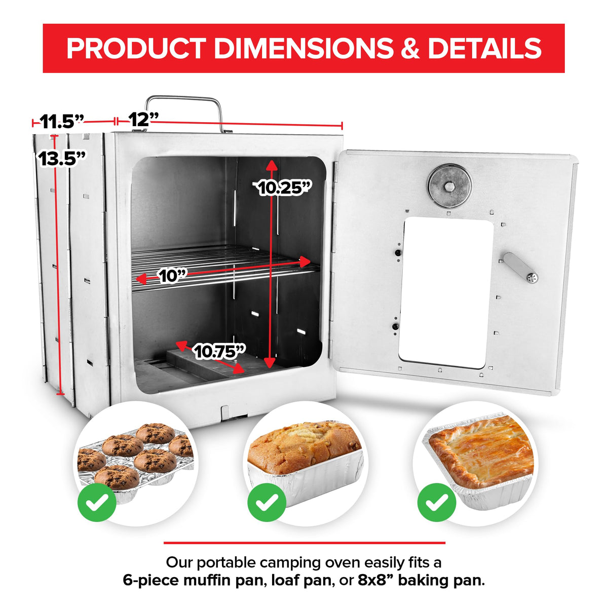 Modern Innovations portable camping oven open-layout showing spacious cooking area for on-site meals
