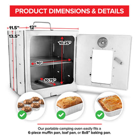 Modern Innovations portable camping oven open-layout showing spacious cooking area for on-site meals