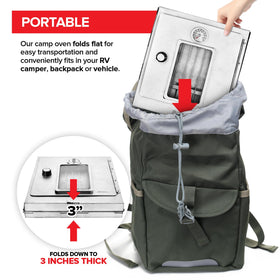 Modern Innovations portable camping oven integrated-thermometer helps gauge progress at a glance