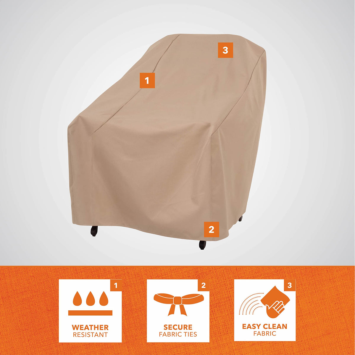 Modern Leisure Basics cover with secure-fit ties stays in place during winds.