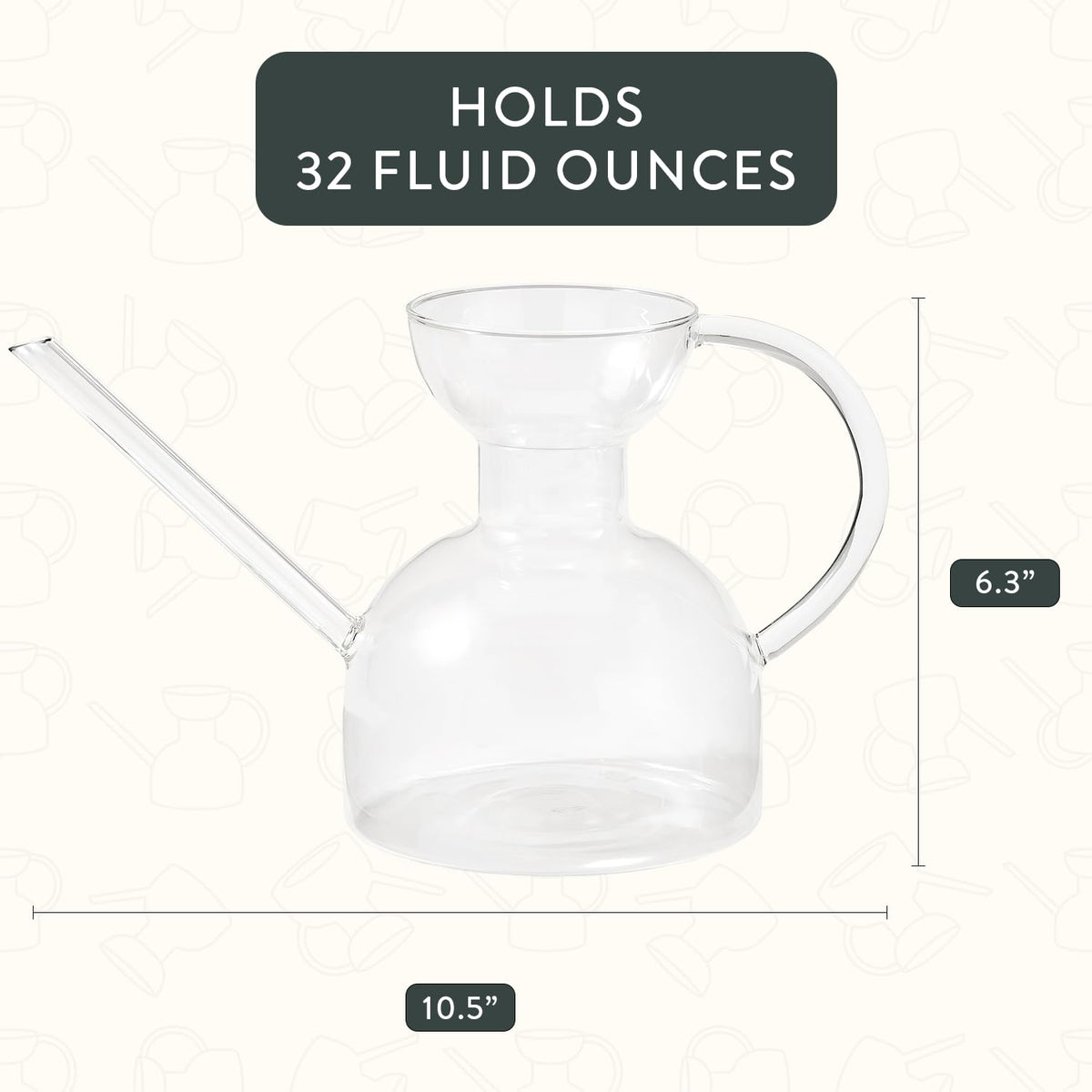 Long spout provides controlled pours to prevent spills during delicate care.