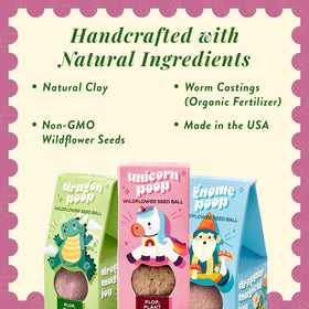 Modern Sprout Wildflower Seed Ball Poops gnome design adds whimsy to balcony gardens and porch planters