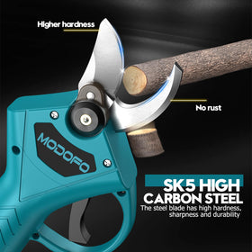 MODOFO pruning shears battery compartment showing dual 21V batteries
