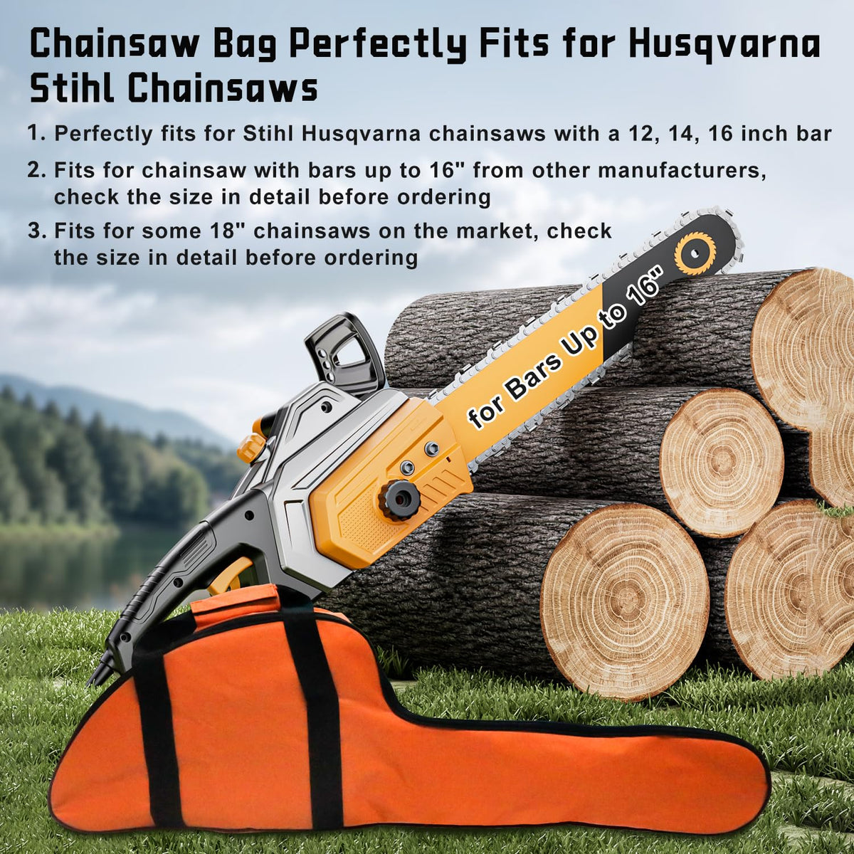 MOEBULB waterproof oxford chainsaw bag in orange protects gear from rain and dust