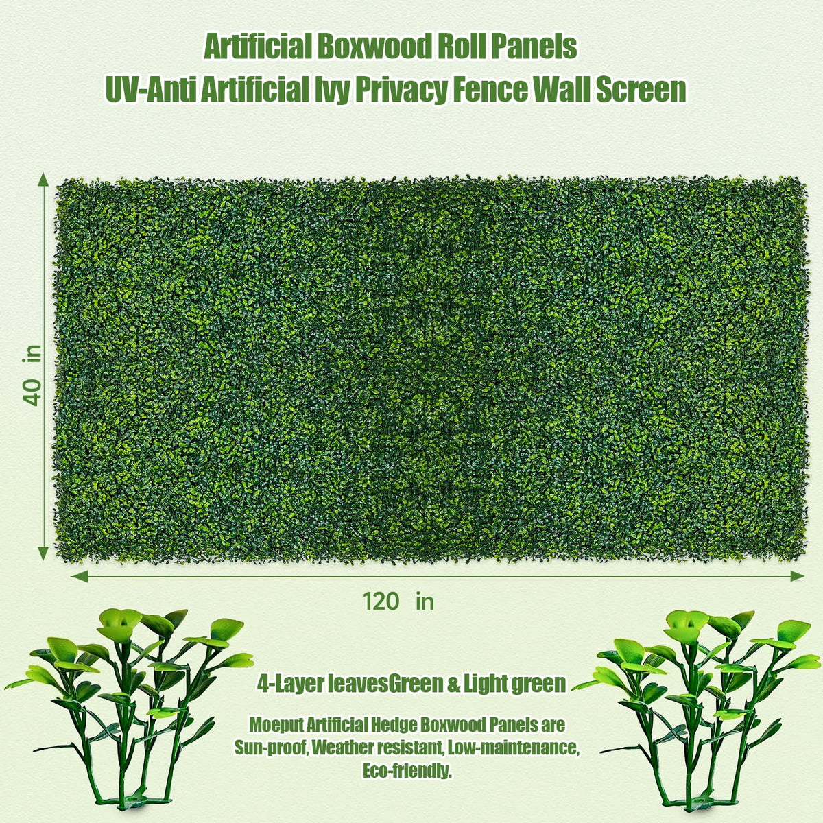 Moeput dense leaf density detail, 4800 leaves per panel, premium coverage.