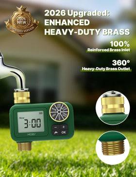 MOES battery-operated sprinkler timer with user-friendly dial for quick setup.