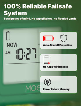 MOES failsafe auto shutoff prevents unintended flooding in any weather.