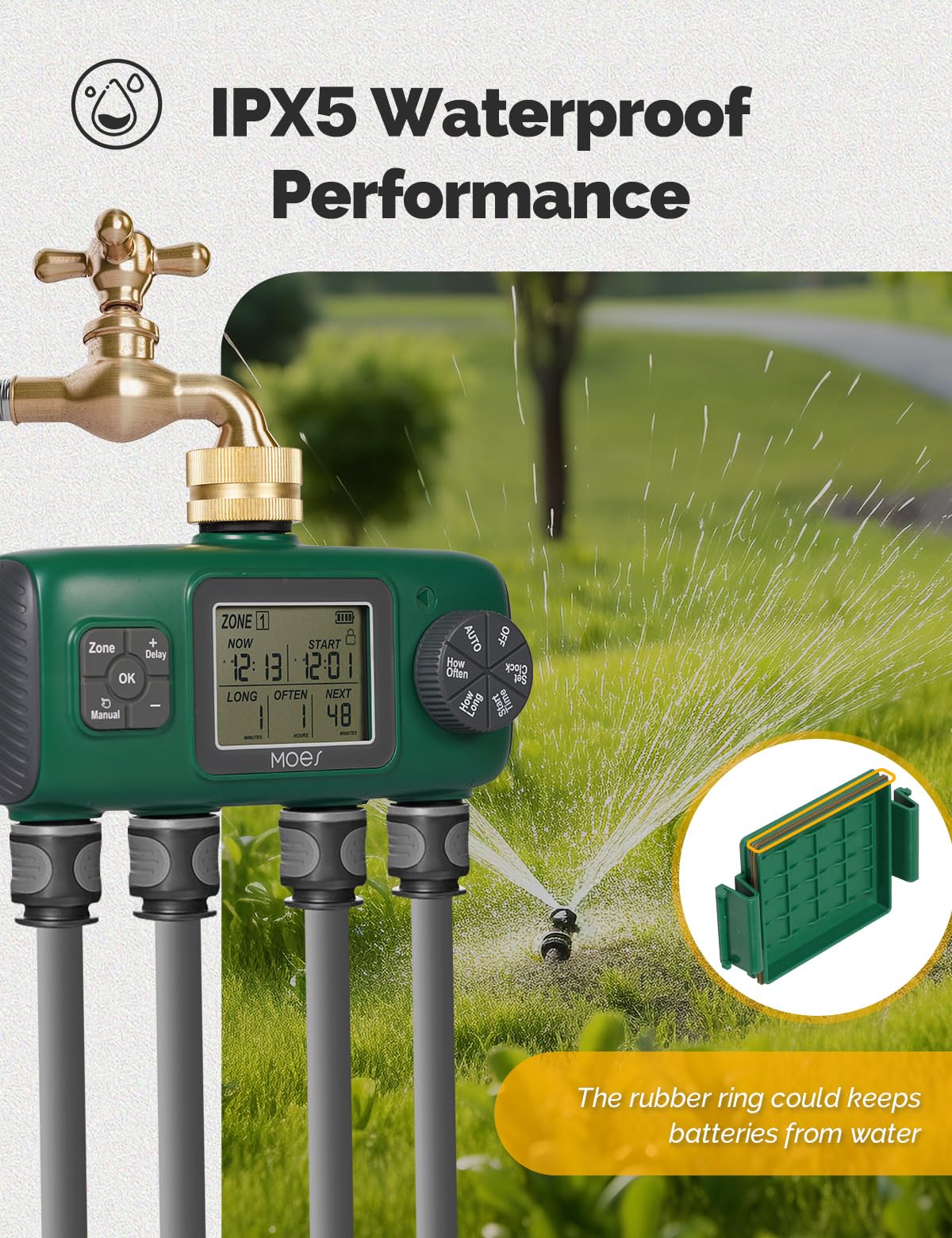 MOES manual watering mode with a large LCD for quick irrigation