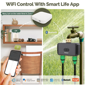 MOES smart hub connects to garden watering through a mobile app.