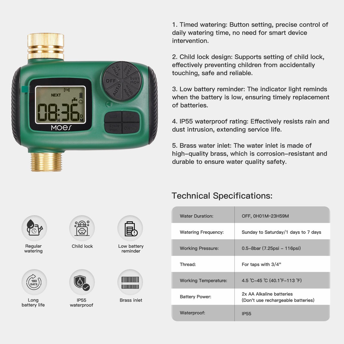 MOES sprinkler timer includes three years of product support for reliability