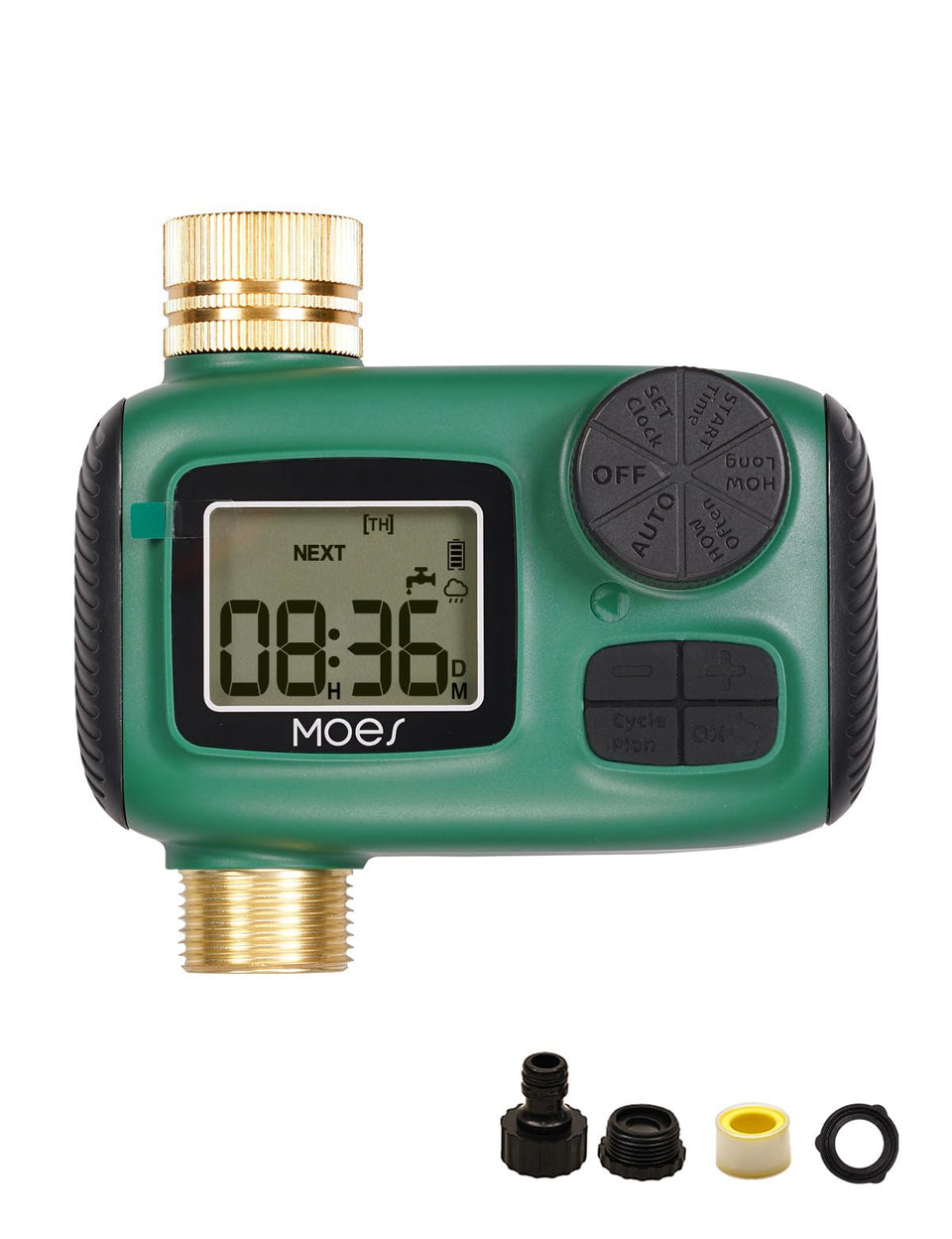 MOES sprinkler timer with brass inlet/outlet for durable, leak-resistant irrigation