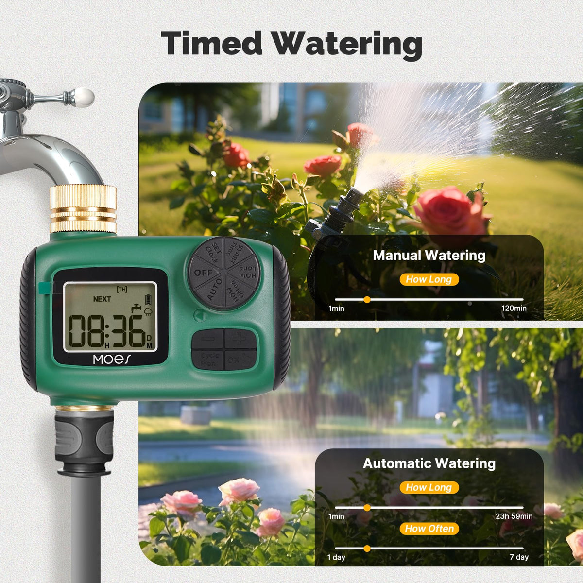 MOES sprinkler timer with rain delay to optimize water use