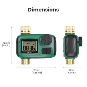 MOES timer shown compatible with gardens, lawns, greenhouses and hose systems